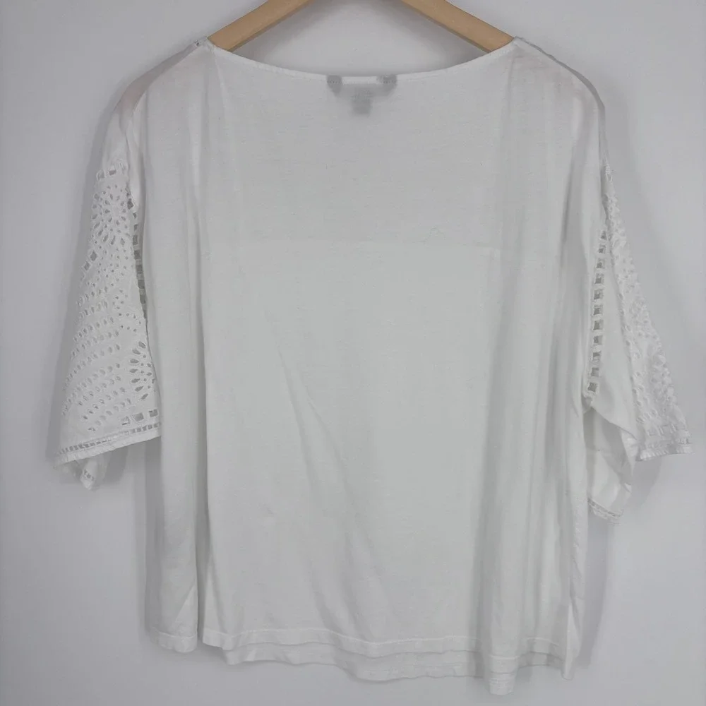 Lauren Ralph Lauren Top Womens L White‎ Eyelet Lace Crochet Boho Summer Blouse